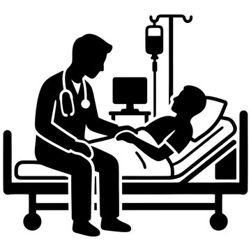 doctor consulting patient in hospital bed with iv drip and monitor