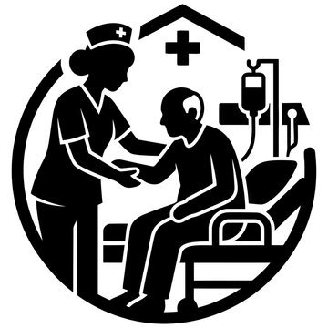 elderly patient receiving care from a nurse in a medical facility