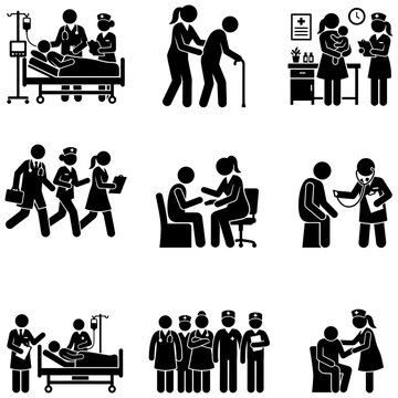 healthcare professionals assisting patients in various medical scenarios with care and support