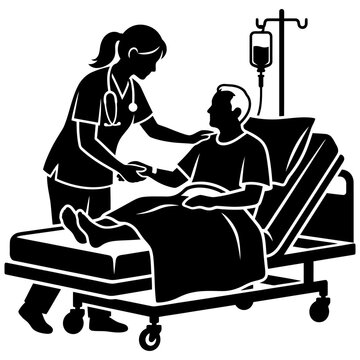 nurse caring for a patient in a hospital bed with an iv drip
