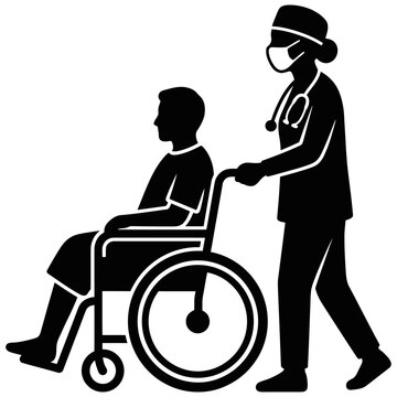 nurse pushing patient in wheelchair healthcare worker assisting elderly person in hospital