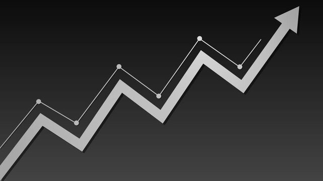 Rising line graph with arrow showing growth and progress animation, Growing upward arrow animated