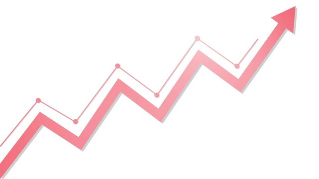 Rising line graph with arrow showing growth and progress animation, Growing upward arrow animated