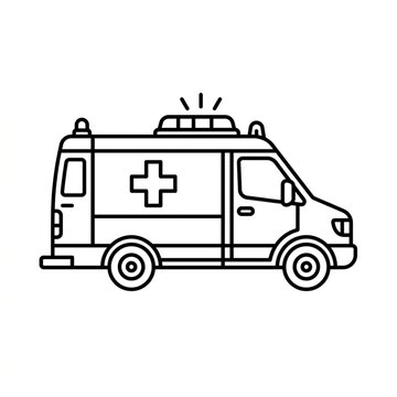 Illustrated ambulance vehicle with medical cross symbol.