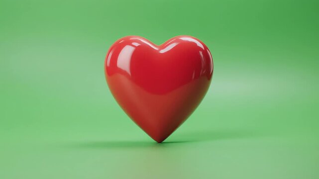 Red Heart Shape Rotating With Subtle Light Changes On A Soft Green Background