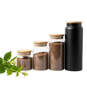 Spices in jars with fresh mint leaves
