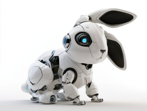 Cute Robotic Bunny Character with Blue Eyes - Modern Technology Concept Art