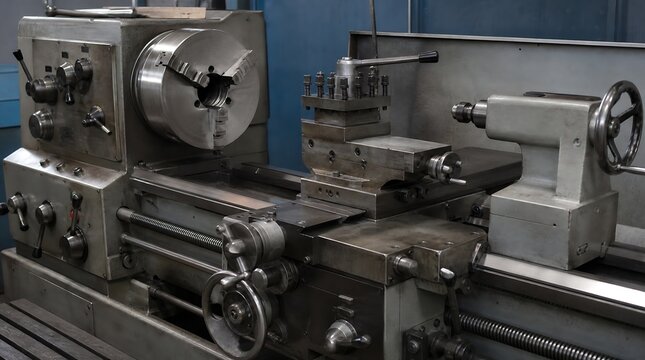 Industrial metalworking lathe machine in workshop