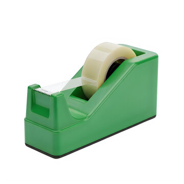 A bright green plastic tape dispenser with a roll of clear tape