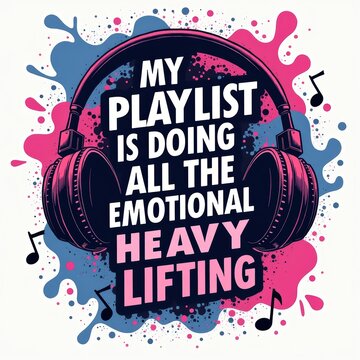 Inspirational Music Quote Poster with Headphones and Abstract Paint Splash Background
