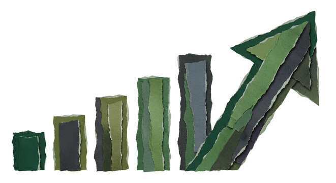 Business Growth Chart Ripped Paper Craft Illustration. Torn Paper Collage Concept Design