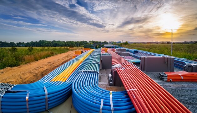 organized colorful pipe layout during electrical conduit installation for control systems in mep