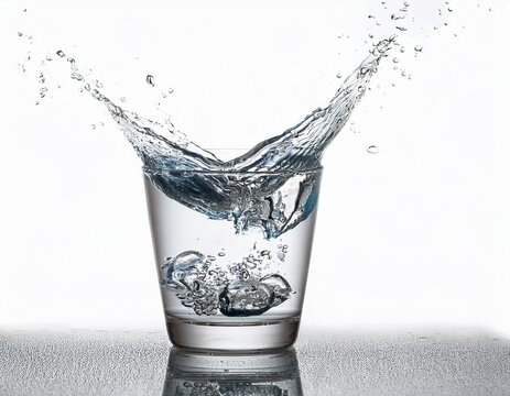 glass of water with bubbles and splash isolated on white background
