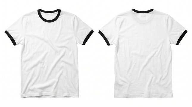 Blank White Ringer TShirt Template Front and Back View.