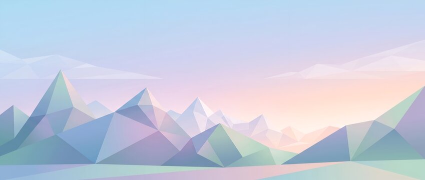 Abstract low poly mountain landscape banner in soft pastel colors