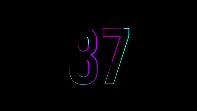 Neon number 87 with alpha channel, numerology, numbers with a transparent background