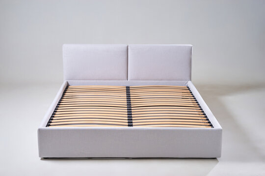 Modern Upholstered Bed Frame with Slatted Base in Minimalist Design