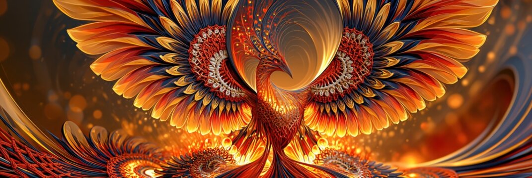Majestic Fiery Phoenix Rising with Ornate Wings and Glowing Embers