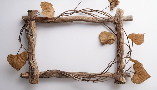 dried vine frame on white background minimalist nature design