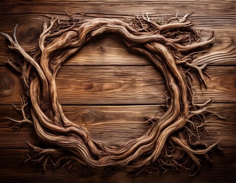 intricate dried roots frame natural wooden texture background