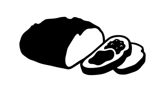 Hand-drawn minimalist illustration of a rustic loaf of bread with slices