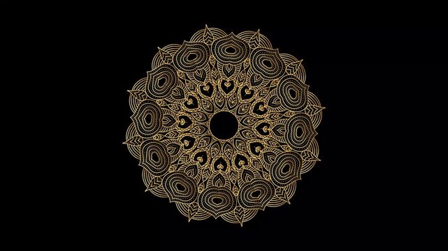 Golden oriental mandala rotation animation on dark background. Royal background with mandala animation. Islamic animated video royal golden arabesque pattern for any project
