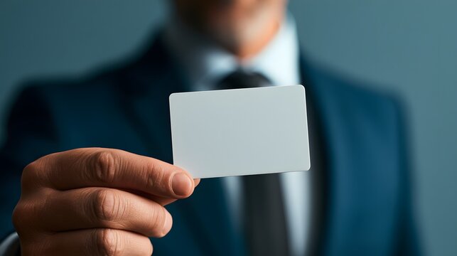 financial professional presenting a blank payment card, digital banking concept, fintech innovation, secure transaction, clean corporate composition, realistic commercial photography