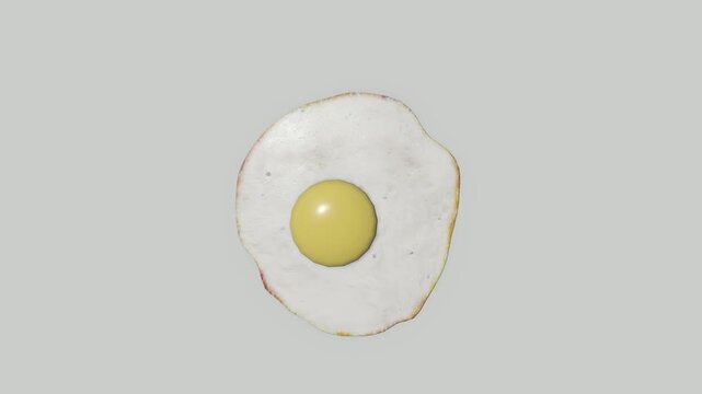 3D render of a single sunny-side up fried egg. Top-down view on a plain light background, perfect for breakfast or culinary concepts.