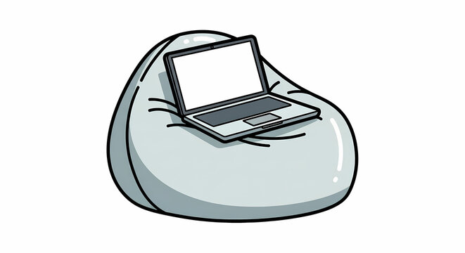 Laptop on a Comfortable Bean Bag Chair for Remote Work.