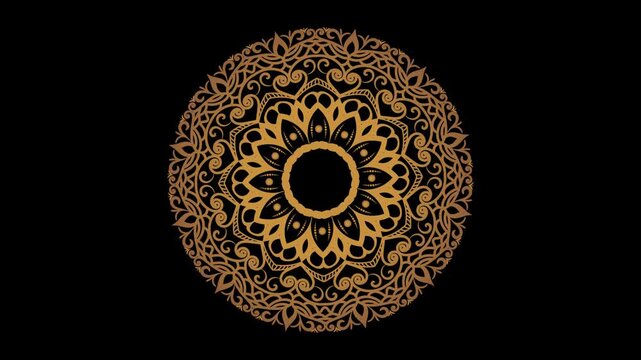 Golden oriental mandala rotation animation on dark background. Royal background with mandala animation. Islamic animated video royal golden arabesque pattern for any project