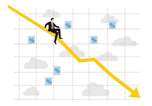Businessman sliding down a declining financial chart. Economic crisis and market crash concept.