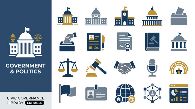 Government and politics civic governance library icons