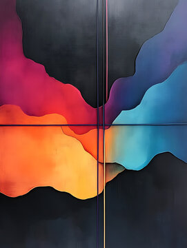 Abstract textured artwork with vibrant gradient waves and dark background