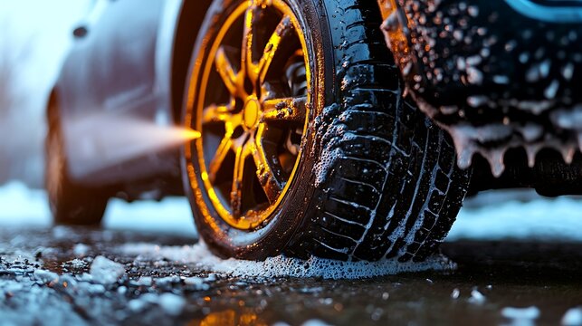 Car wheel, tire, and snow foam wash