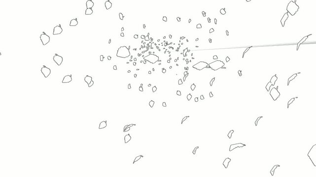 Minimalist outline drawing of falling leaves in motion, a simple animated sketch concept for nature themed design projects.