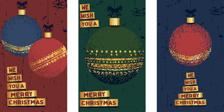 Holidays  Christmas, New Year old retro gold greeting cards, posters, background, banner, flyer set. Winter December Template for advertising, web, social media, web frame typography design
