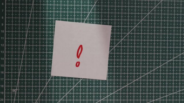 Finger tapping question mark note over exclamation mark
