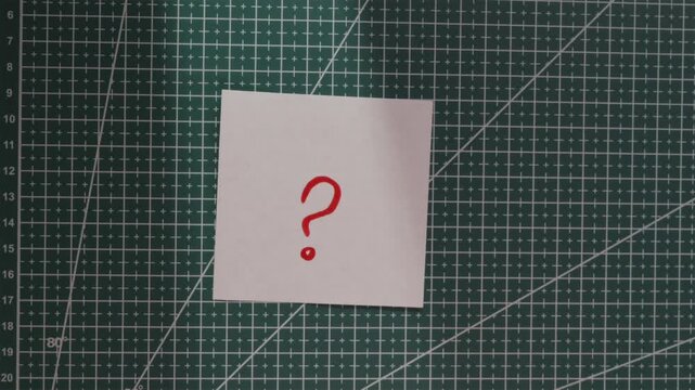Hand placing priority exclamation mark note on green mat