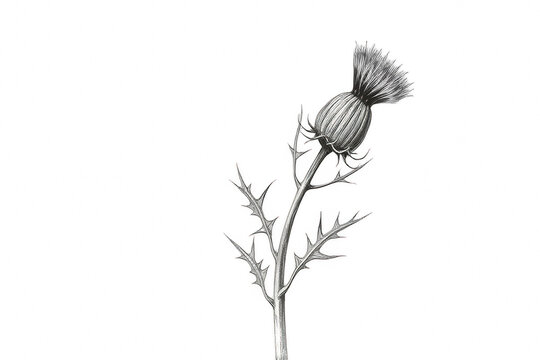 Black and white botanical illustration of a thistle flower