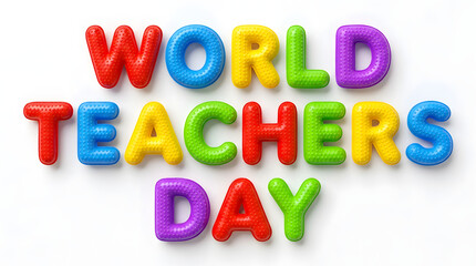 Fototapeta premium World teachers day text spelled out with colorful plastic magnetic alphabet letters on a white background