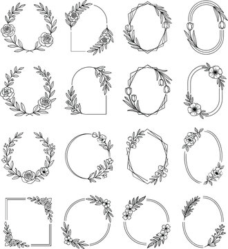 Elegant Hand Drawn Floral Logos and Botanical Frames Collection for Branding and Design