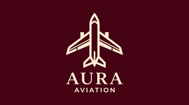 Aura Aviation logo featuring a sleek, minimalist airplane design in white against a deep red background.
