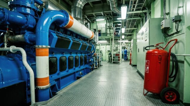 Industrial ship engine room interior