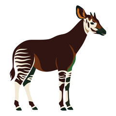 Obraz premium Okapi Vector Illustration – Stylized African Wildlife Animal with Zebra Stripes in Flat Design