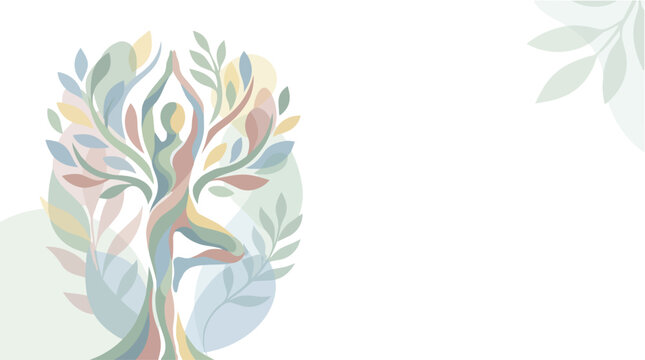Abstract illustration of a human figure merging with a tree shape representing wellness.