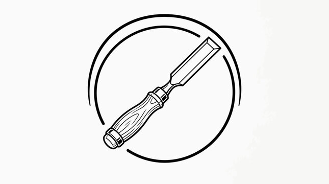 Carpentry chisel tool graphic with partial circular border.