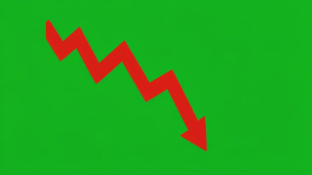 Red Downward Arrow Graph on Green Screen Background Cinematic Motion