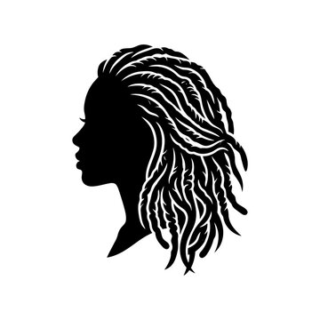 Silhouette of a woman with dreadlocks hairstyle.