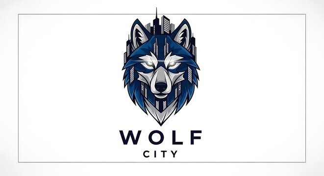 Minimalist wolf city logo design vector.