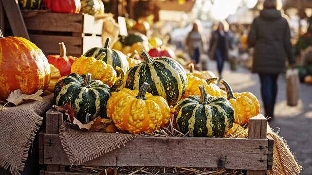Harvest display of pumpkins and gourds at a fall festival for Halloween 2026